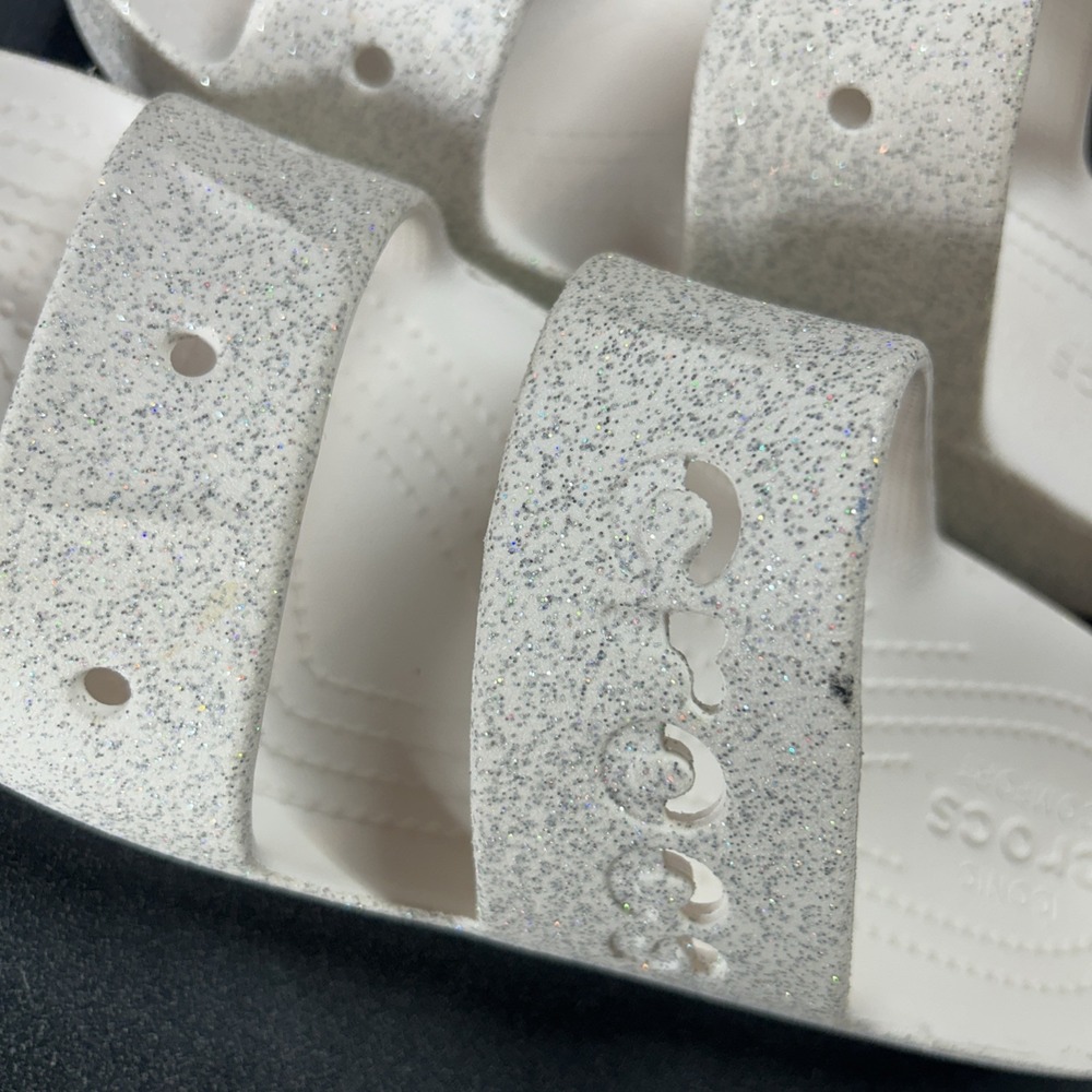 Crocs Women's White Sparkle Sandals Sz 11 Glitter Vacation Resort - Picture 4 of 7